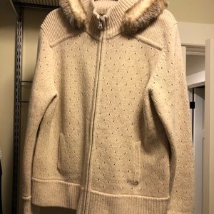 Banana Republic fur hooded cardigan